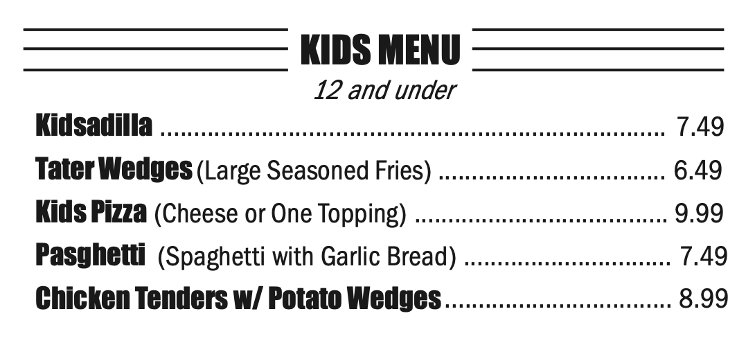 kids menu