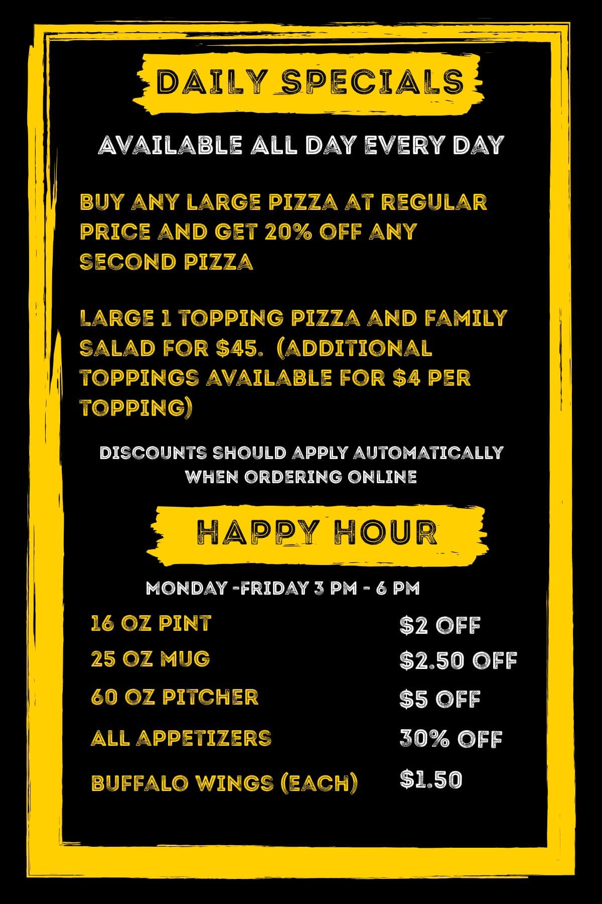 pizza beer happy hour specials