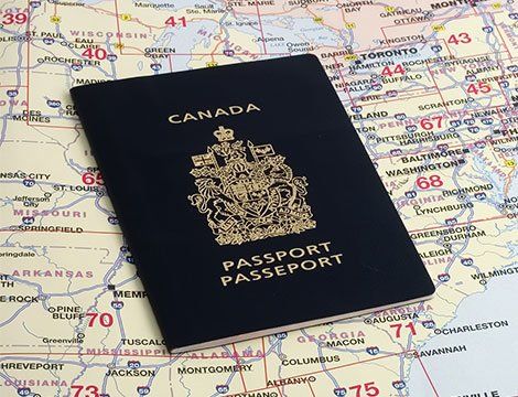 Passport on a map