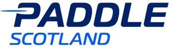 A blue and white logo for paddle scotland