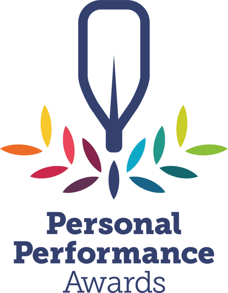 Personal Performance Awards logo: paddle shape with colourful leaf-like accents.