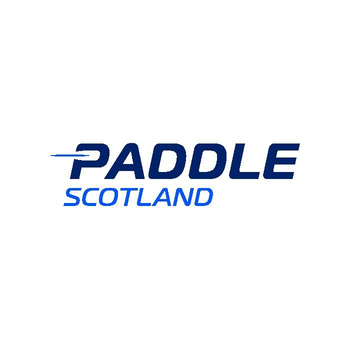 Logo for Paddle Scotland: blue text on white background, with 