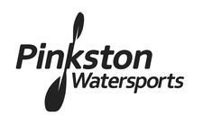 Pinkston Watersports logo: Black text with stylized water paddle icon. The word