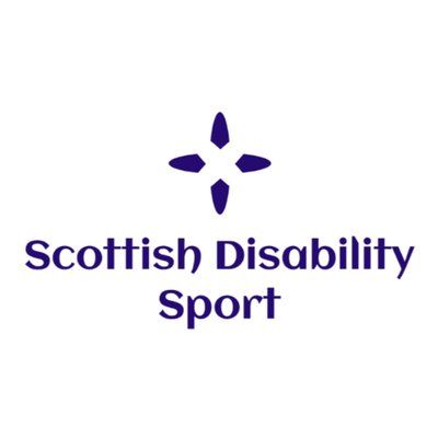 Logo for Scottish Disability Sport. It features a dark blue four-pointed star above the organization's name in dark blue text.