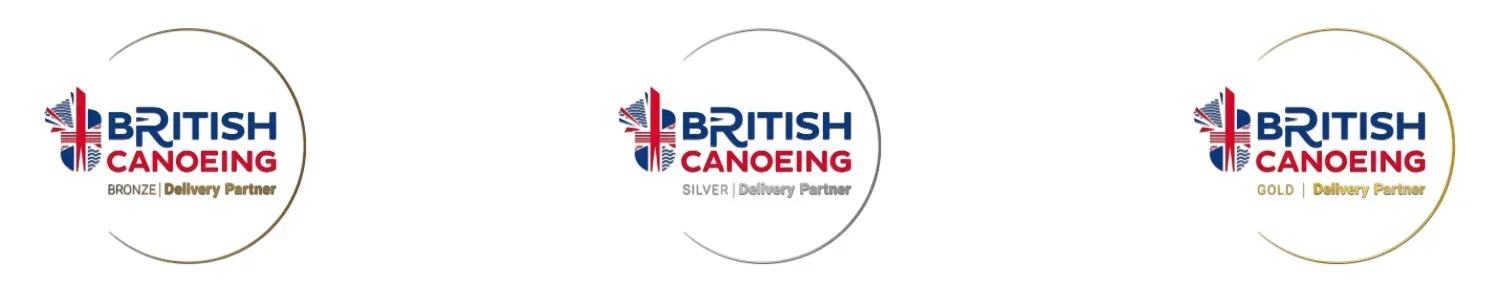 Three logos for british canoeing on a white background