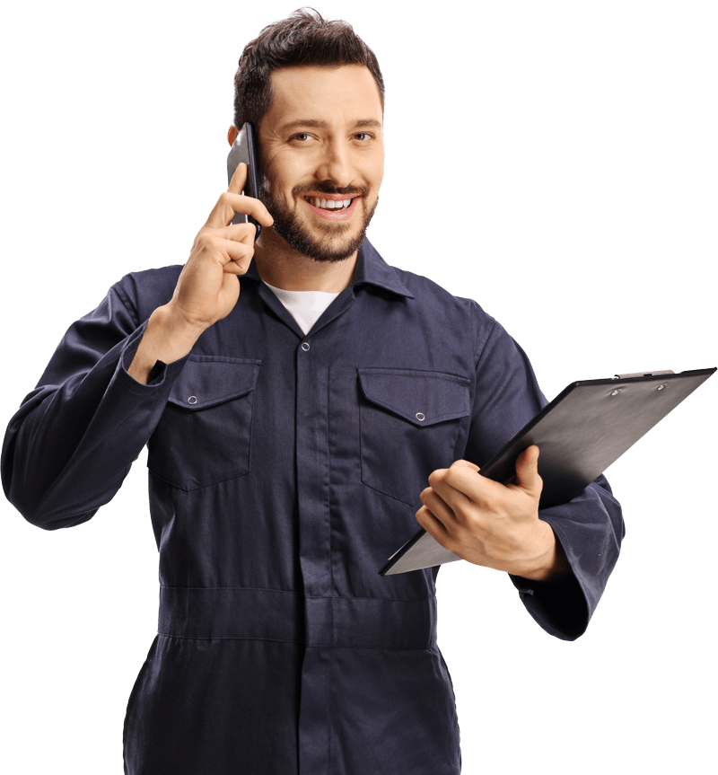 male worker in a blue uniform