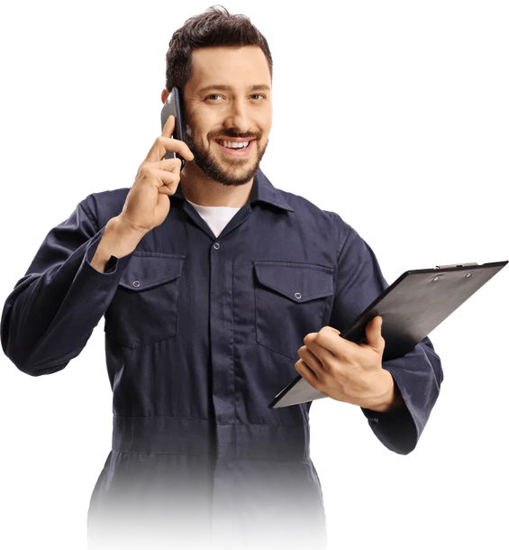 male worker in a blue uniform