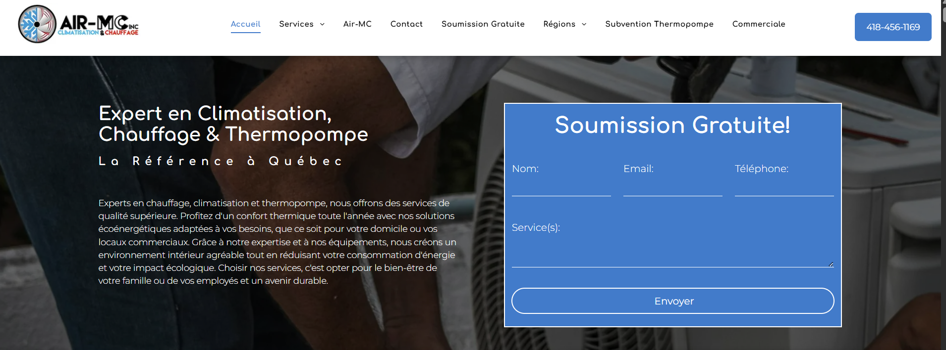Une capture d'écran de la page d'accueil d'un site Web.