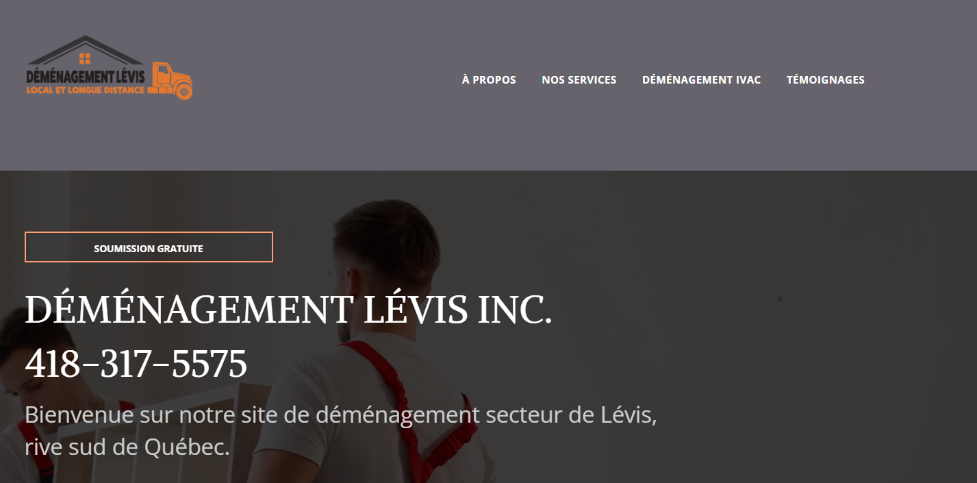 Une capture d'écran d'un site Web pour déménagement levis inc.