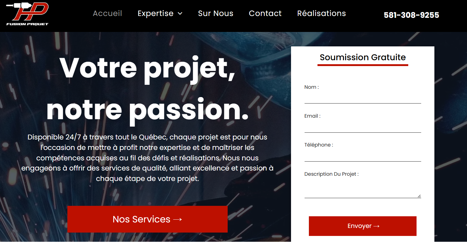 A screenshot of a website that says votre projet notre passion