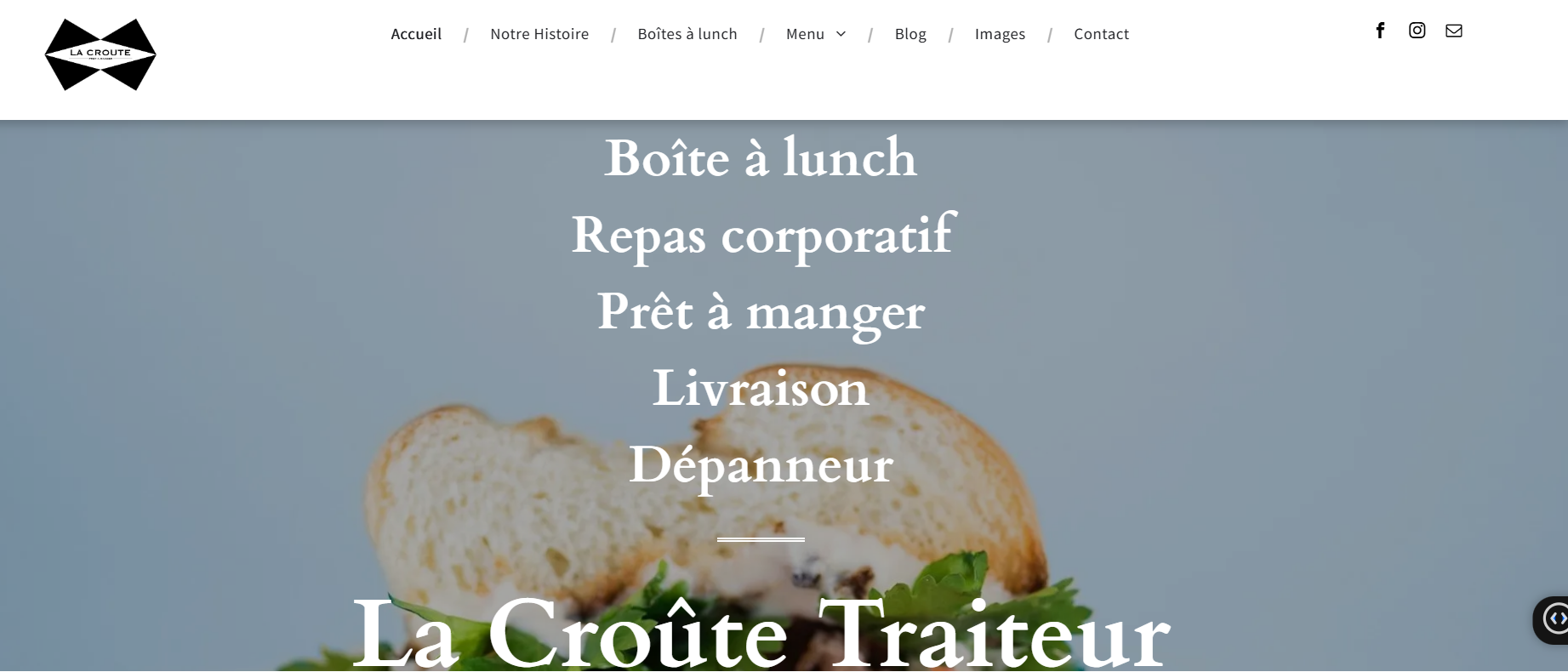 A screenshot of a website for la croute traiteur