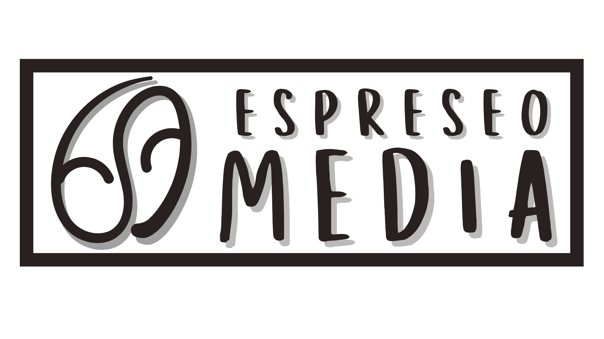 Le logo d'Espresso Media est un logo noir et blanc avec un tourbillon.