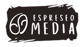 Le logo d'Espresso Media est un logo noir et blanc avec un tourbillon.