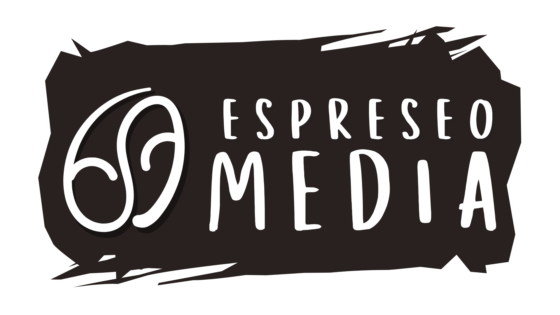 Le logo d'Espresso Media est un logo noir et blanc avec un tourbillon.