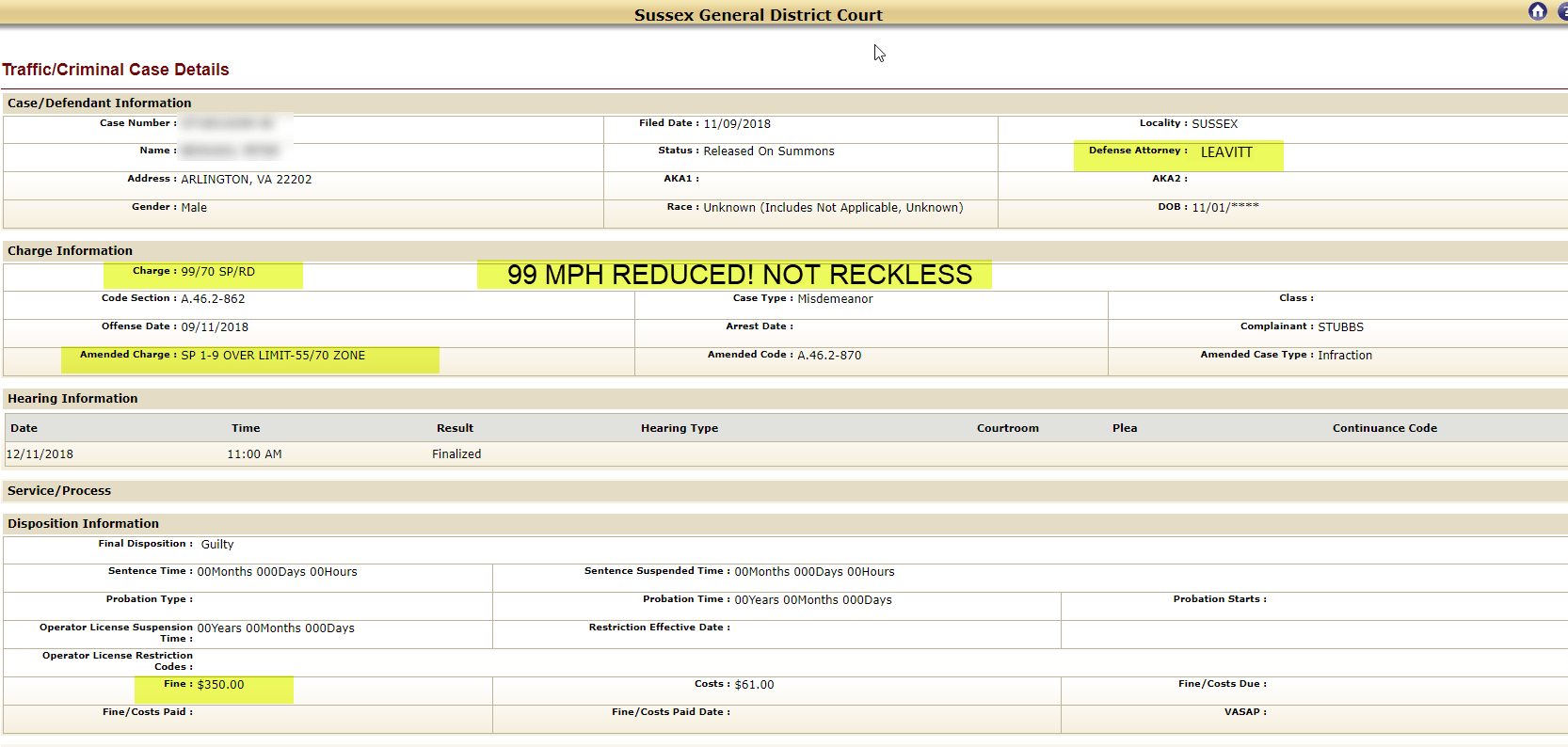 Case results for Virginia reckless driving attorney
