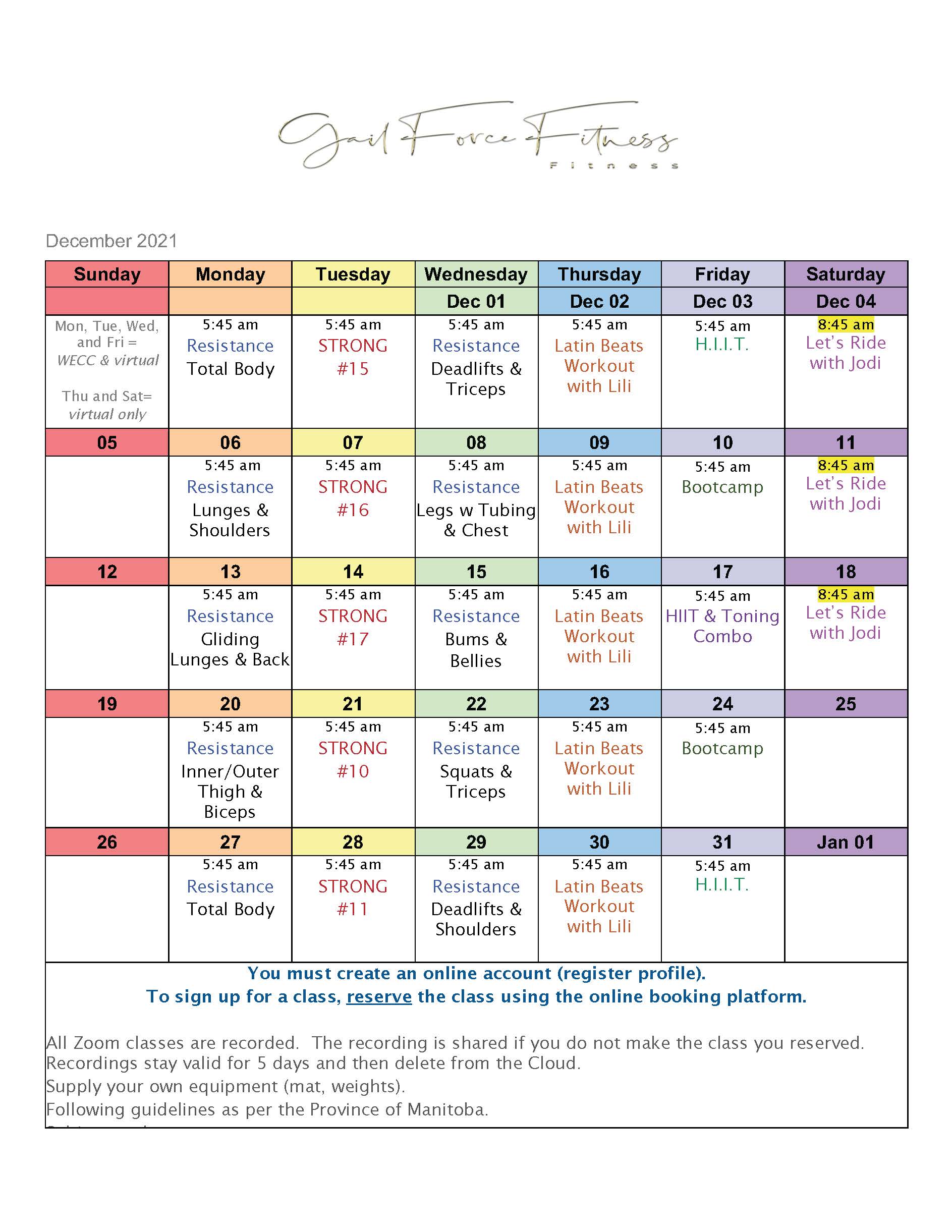 December 2021 Schedule