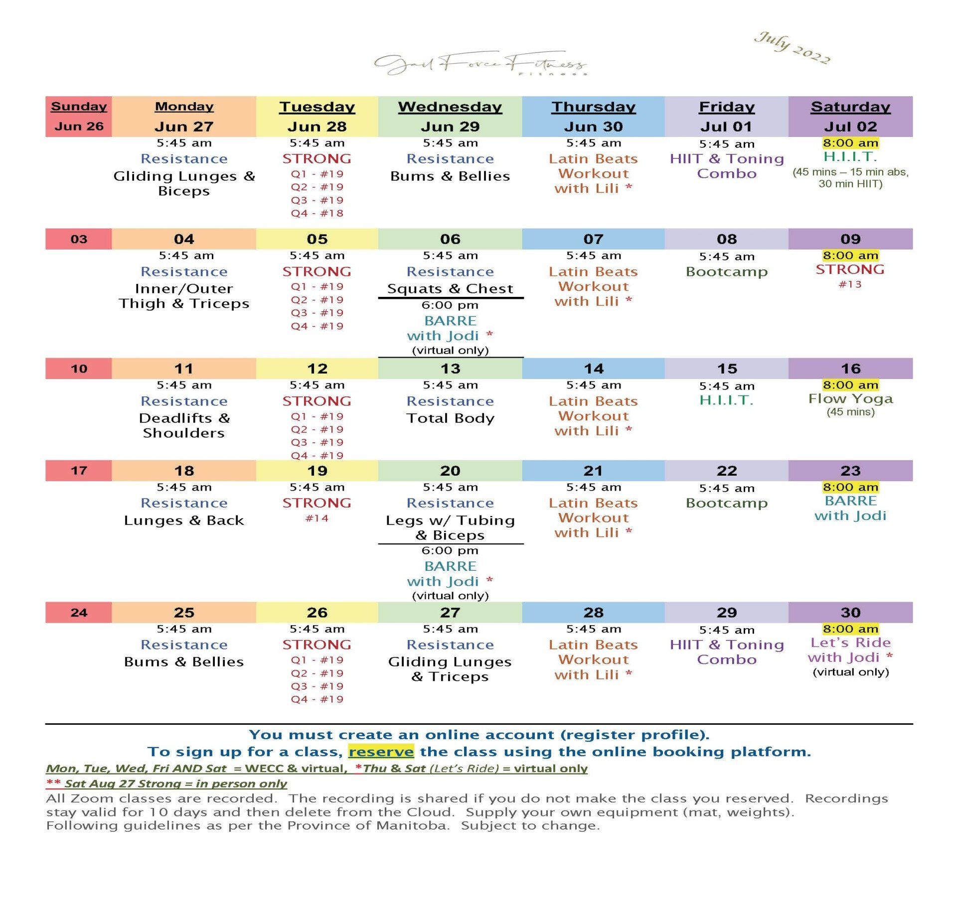 July 2022 Schedule