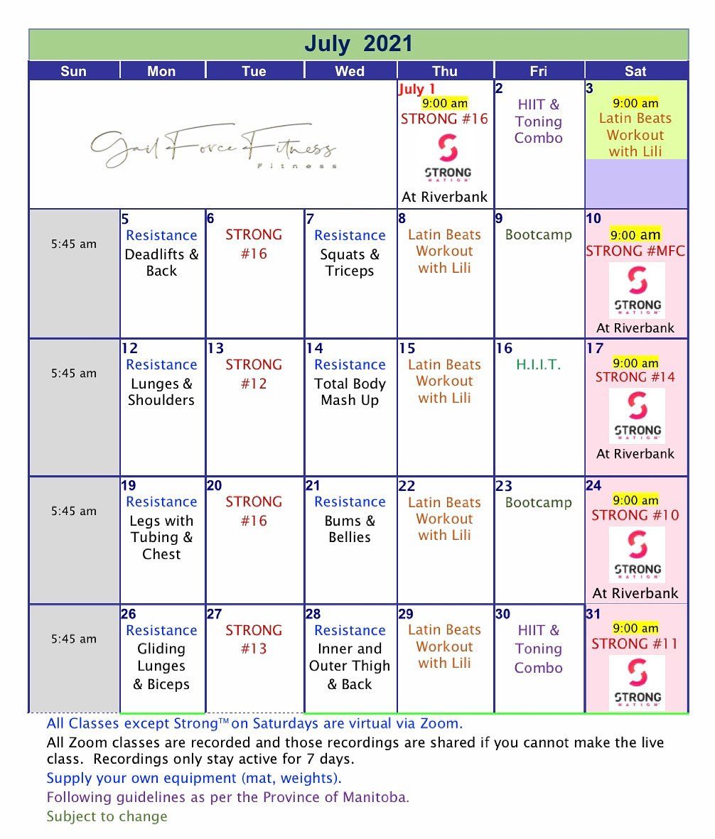 July 2021 Schedule