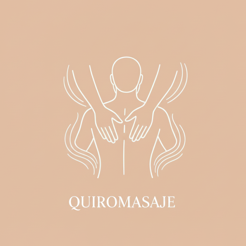 Contorno de persona recibiendo masaje de espalda, blanco sobre fondo tostado, con el texto