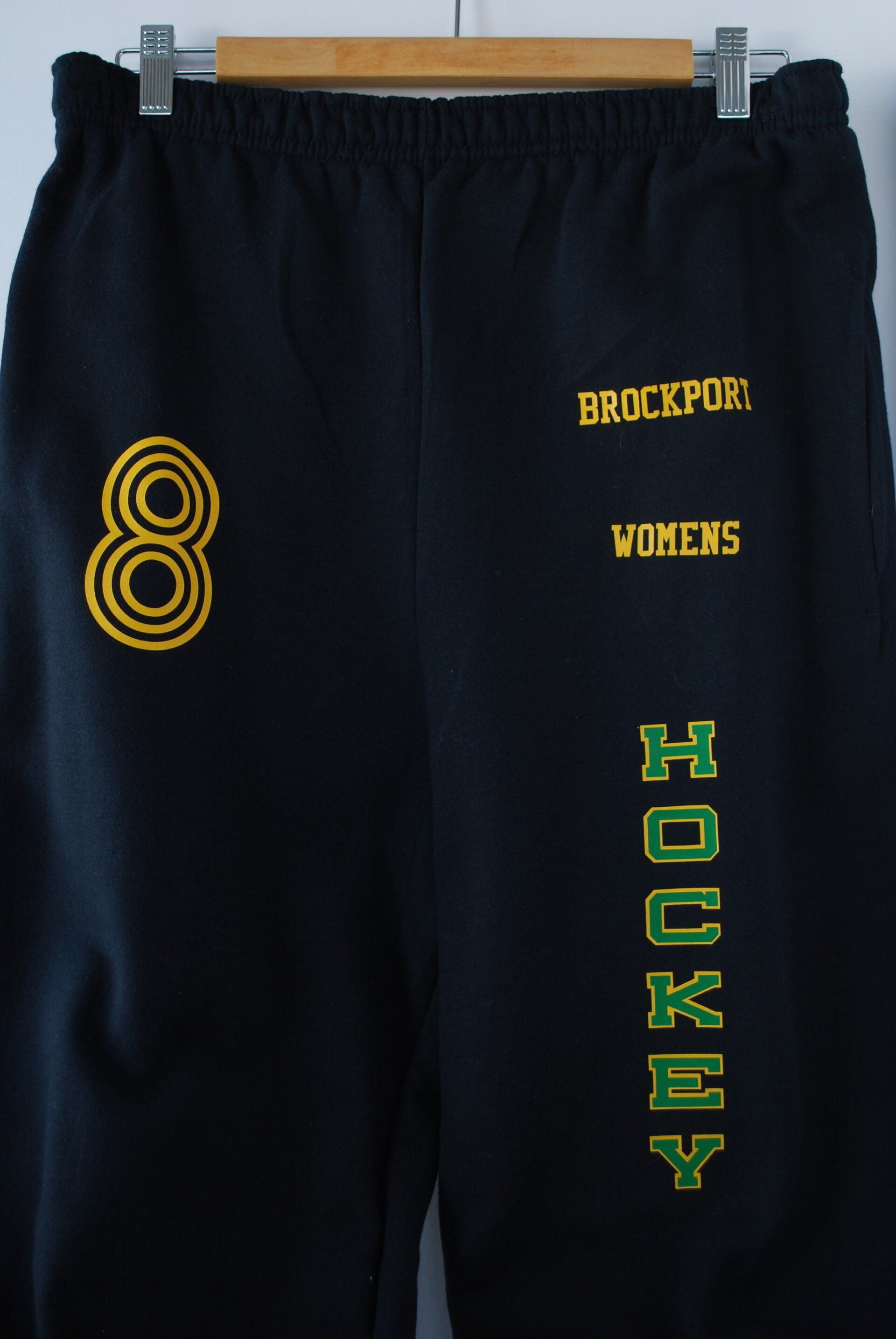 A pair of black Brockport womens hockey
sweatpants
