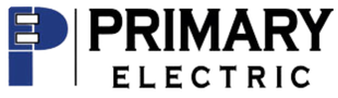 The logo for primary electric is blue and black