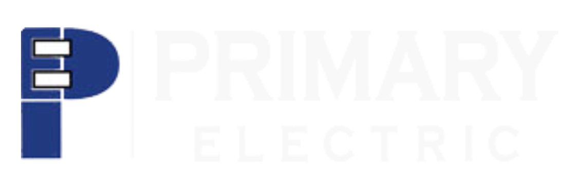 The logo for primary electric is blue and white on a white background.