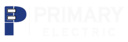 The logo for primary electric is blue and white on a white background.