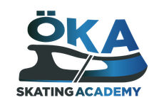 Logo for ÖKA Skating Academy with a skate blade, blue and black text.