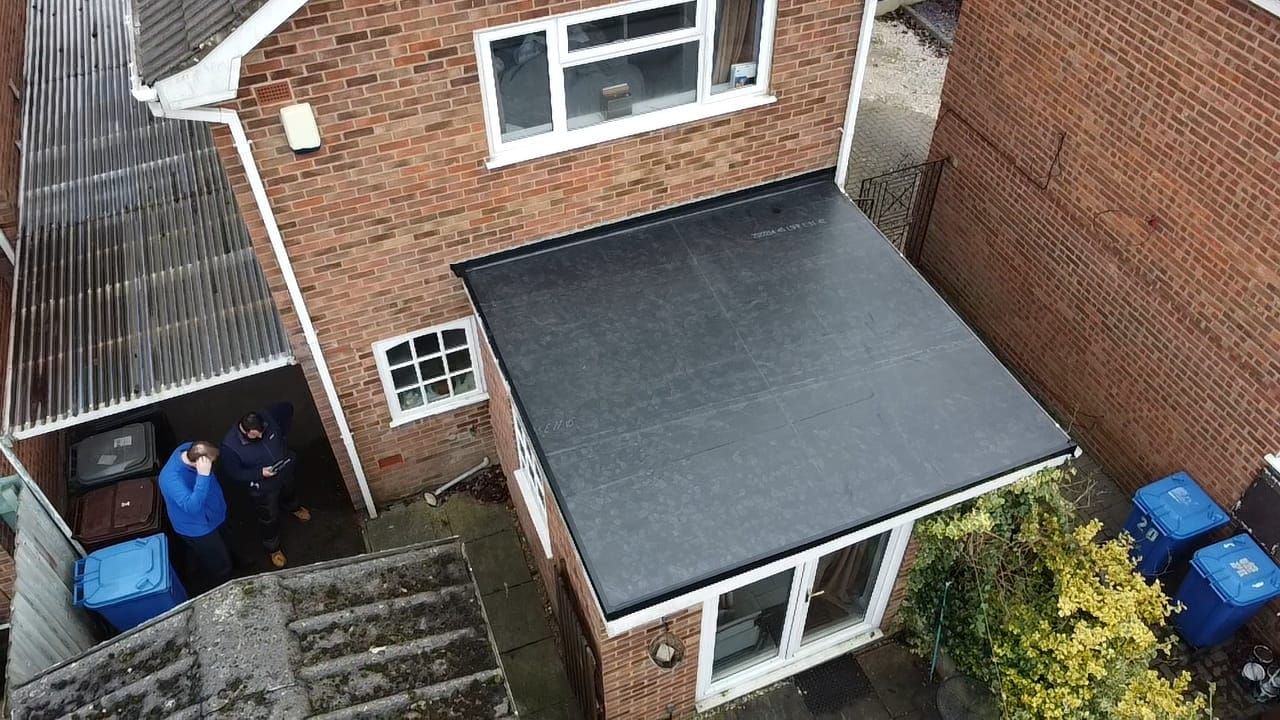 A picture of a roof replacement on a flat roof extension in Leeds by Hightop Roofers Leeds