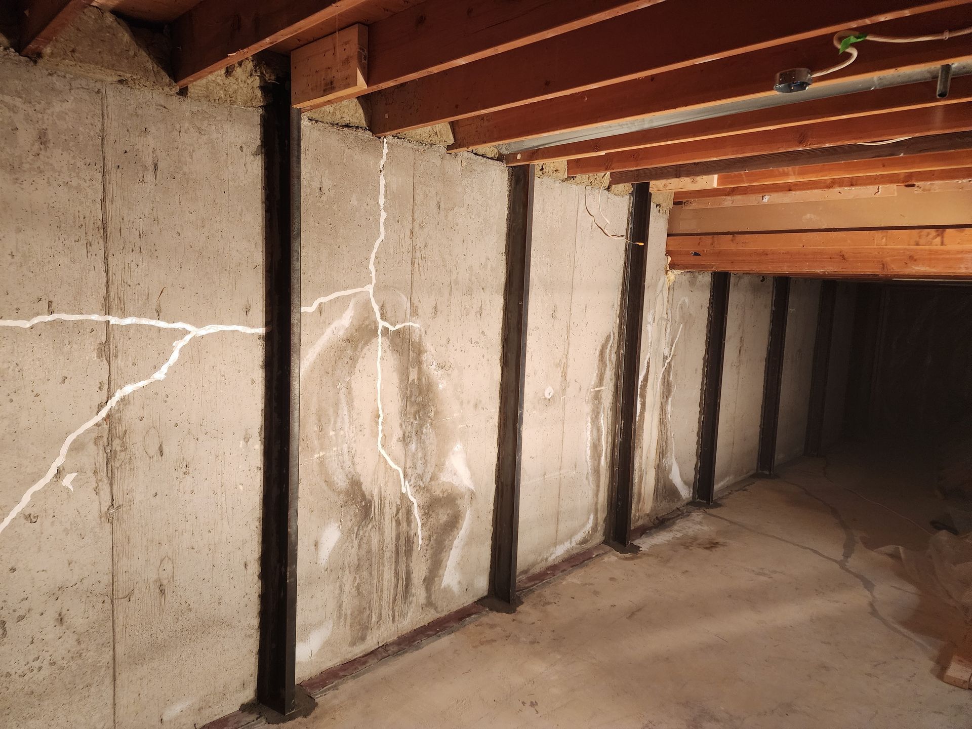 Basement wall with vertical  support beams