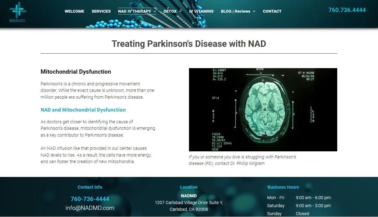 Treating Parkinson 's disease with NAD