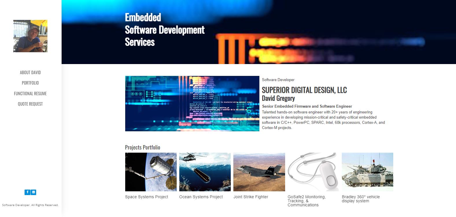A screenshot of a website for embedded software development services