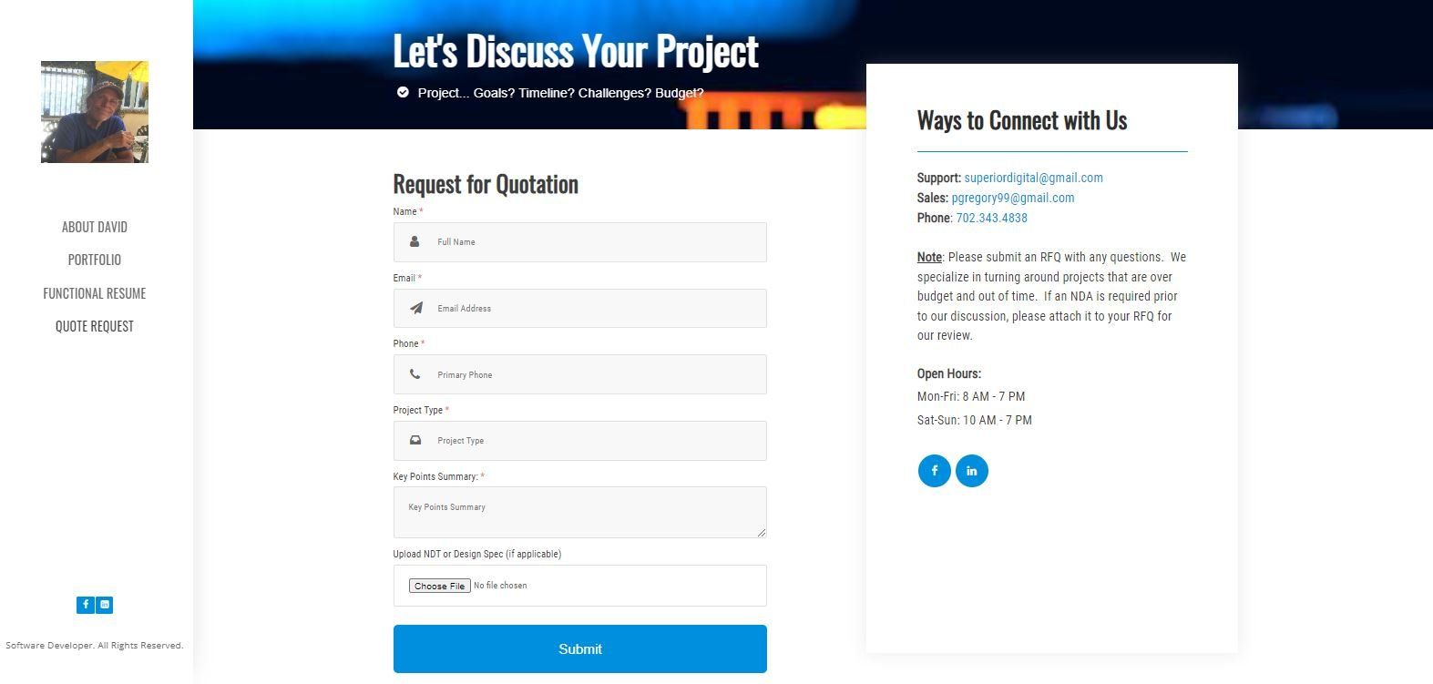 Website project development intake form