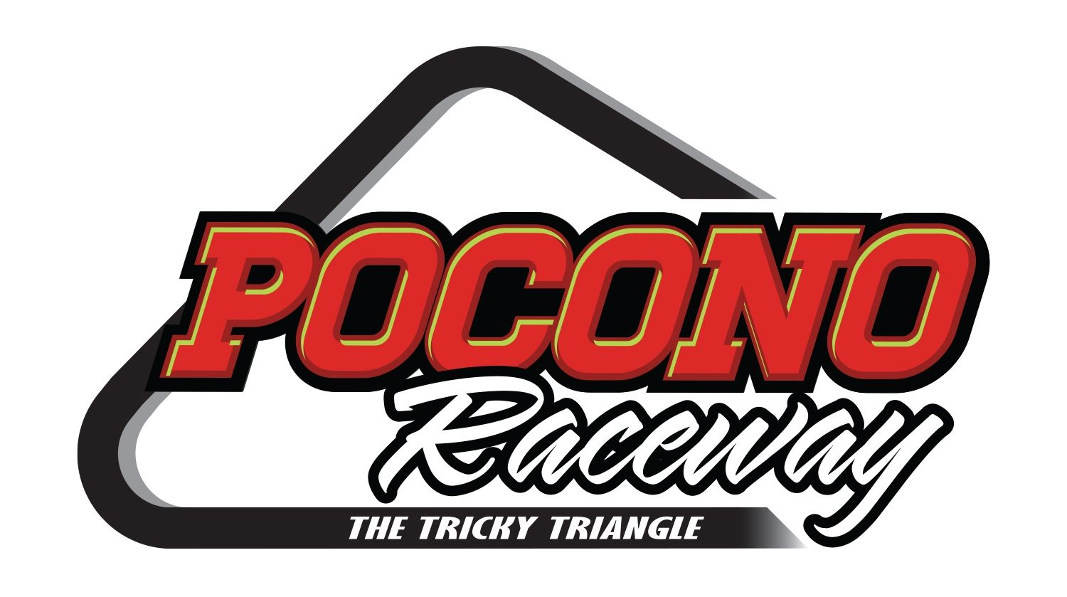 Pocono Raceway logo: Red and yellow text, 