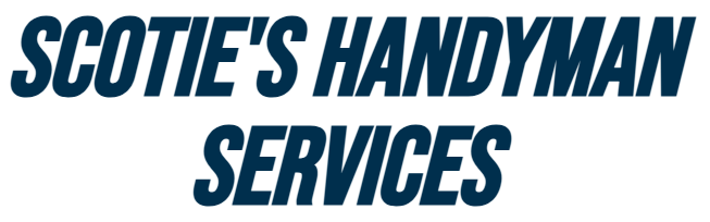 The logo for scottie 's handyman services is blue and white.