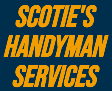 Scotie 's handyman services logo on a blue background