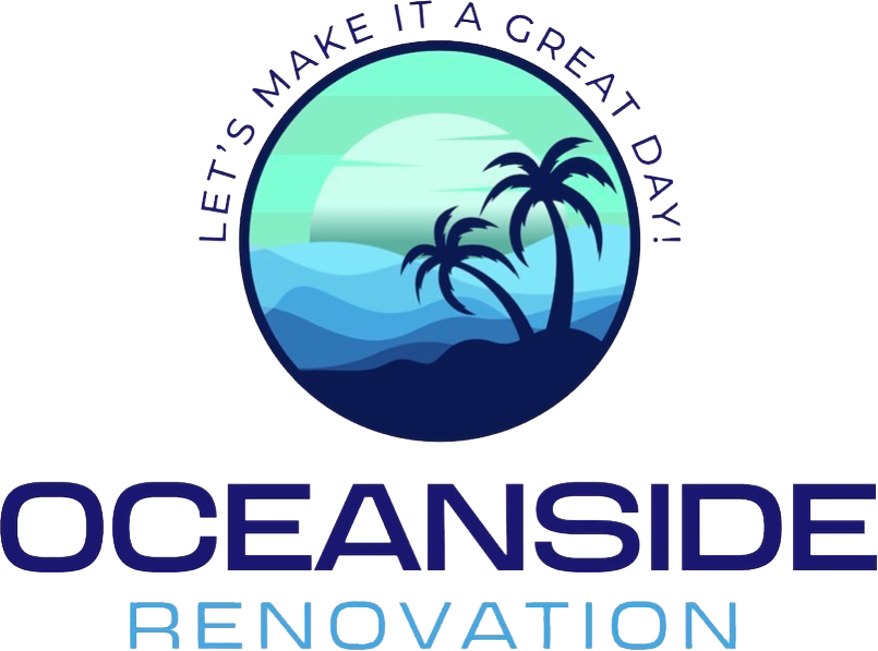 Logo: Ocean scene with palm trees, sun, and text "Oceanside Renovation".