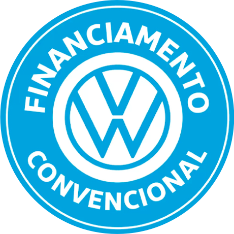 uma logo azul volkswagen com a frase financiamento convencional