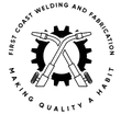 Logo for First Coast Welding and Fabrication: crossed welding torches in front of a gear, surrounded by text.