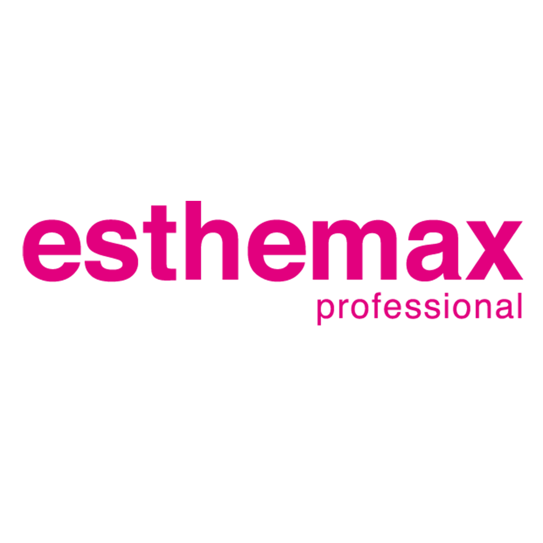 A pink logo for esthemax professional on a white background.