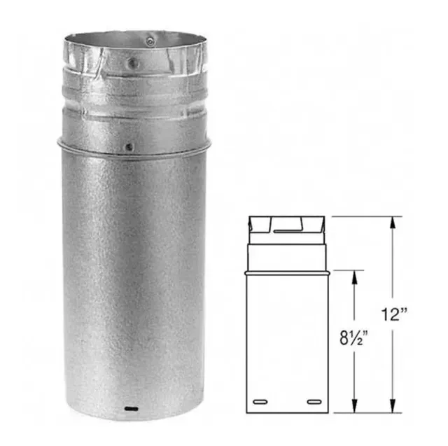 Silver metal chimney cap and dimension diagram showing 12-inch height and 8½-inch width.