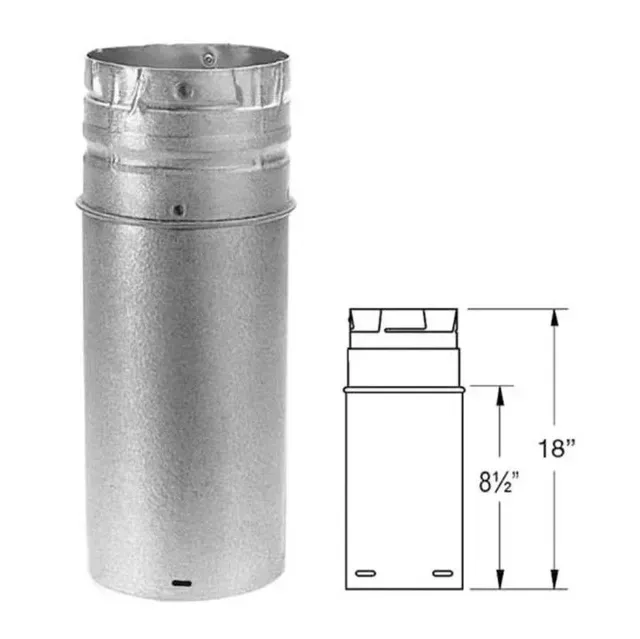 Silver metal cylindrical chimney vent with 18-inch and 8½-inch height diagram labels