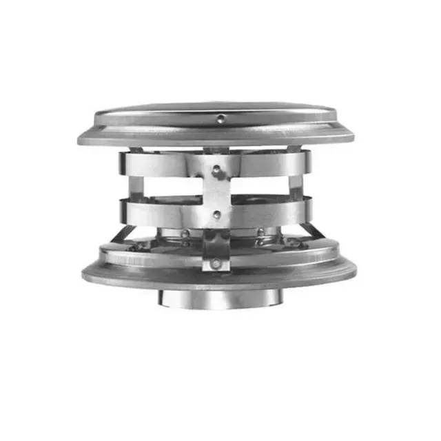 Metallic industrial component with stacked circular plates and central support bars on a white background