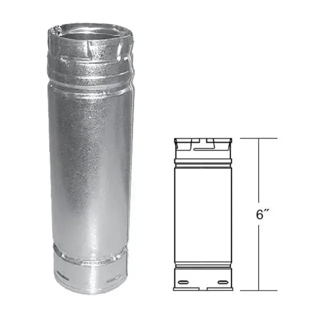 Metal cylindrical part shown in photo and simple line drawing, labeled 6 inches tall