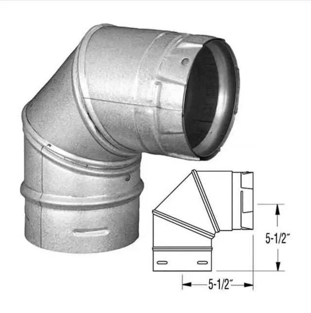 Metal HVAC duct elbow with dimension diagram, 5-1/2 inches by 5-1/2 inches