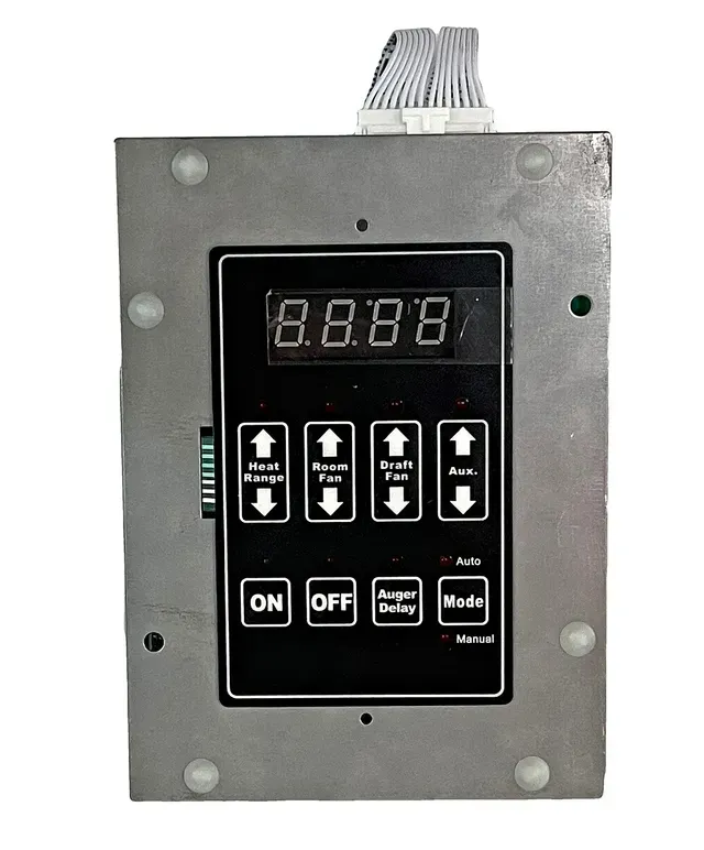Black metal control panel with digital display and four up/down buttons, likely a motor or lift controller