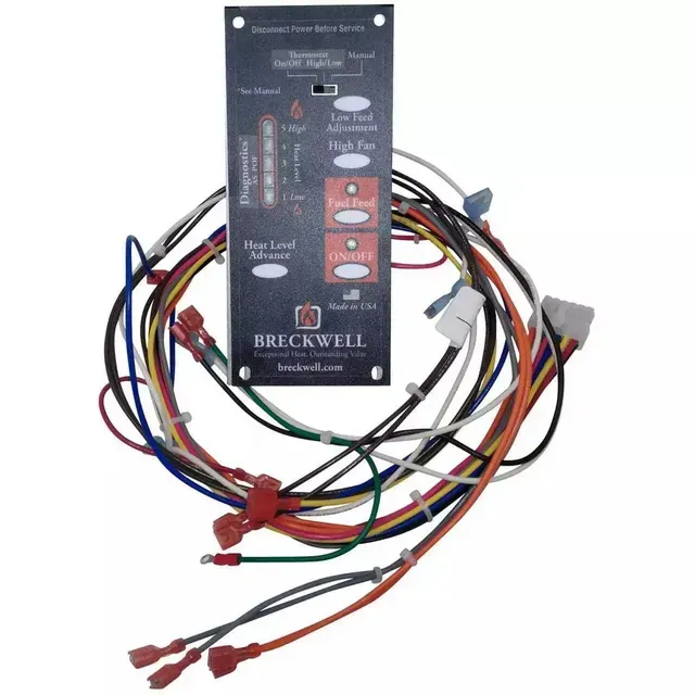 Breckwell control box with multicolored wire harness and connectors on white background