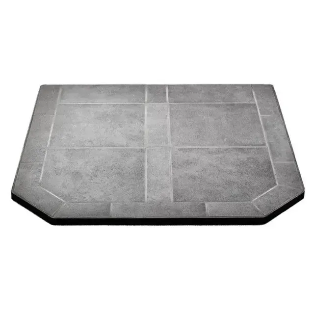 Gray tiled octagonal platform with beveled edges, viewed from above