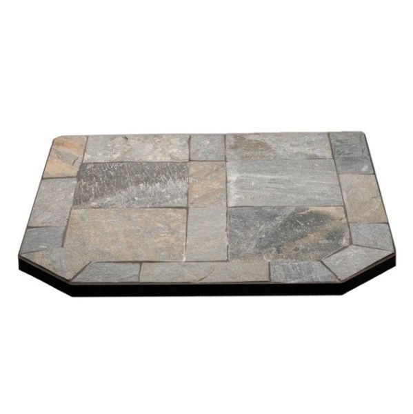 Rectangular stone tile tabletop with beveled corners on a white background