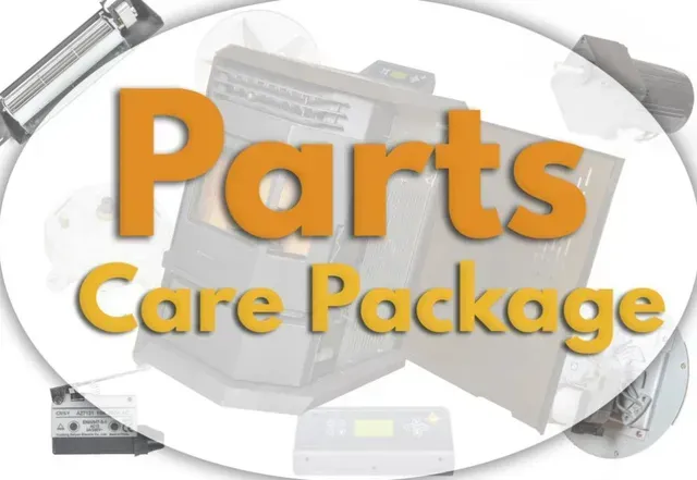 Orange “Parts Care Package” text over a collage of car parts and tools